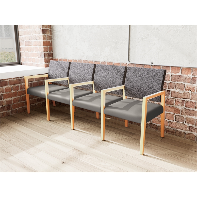 Pemberly Row Waiting Reception 4 Seat Tandem Seating Wood Frame in Gray