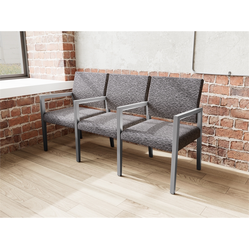 Pemberly Row Waiting Reception 3 Seat Tandem Seating Wood Frame in Black