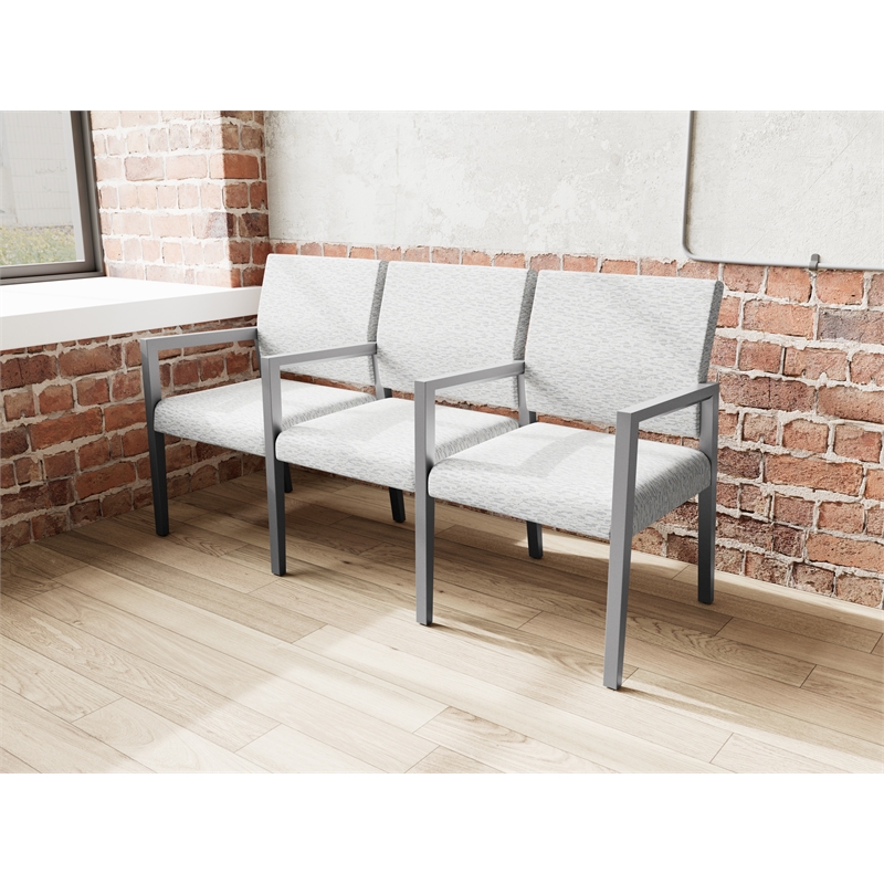 Pemberly Row Waiting Reception 3 Seat Tandem Seating Wood Frame in Gray