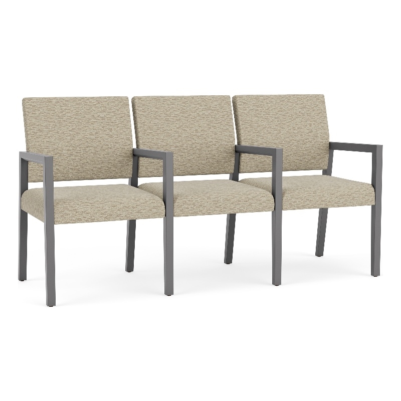 Pemberly Row Waiting Reception 3 Seat Tandem Seating Wood Frame in Beige