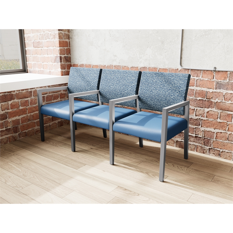 Pemberly Row Waiting Reception 3 Seat Tandem Seating Wood Frame in Blue