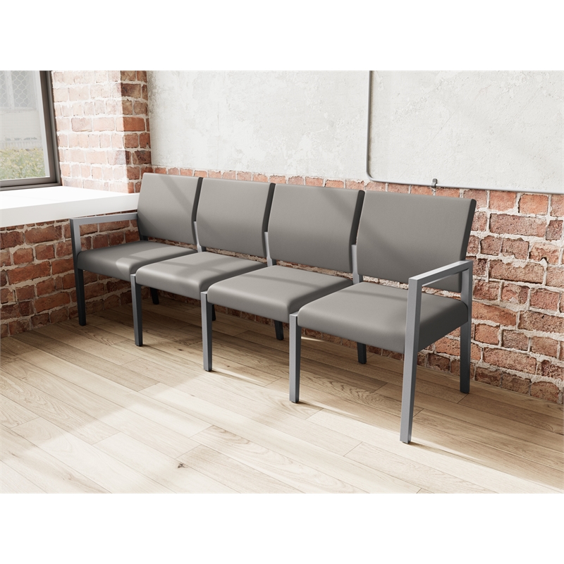 Pemberly Row Waiting Reception 4 Seat Tandem Seating No Center Arms in Gray