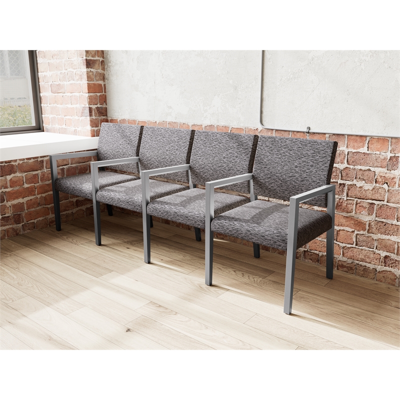 Pemberly Row Waiting Reception 4 Seat Tandem Seating Wood Frame in Black