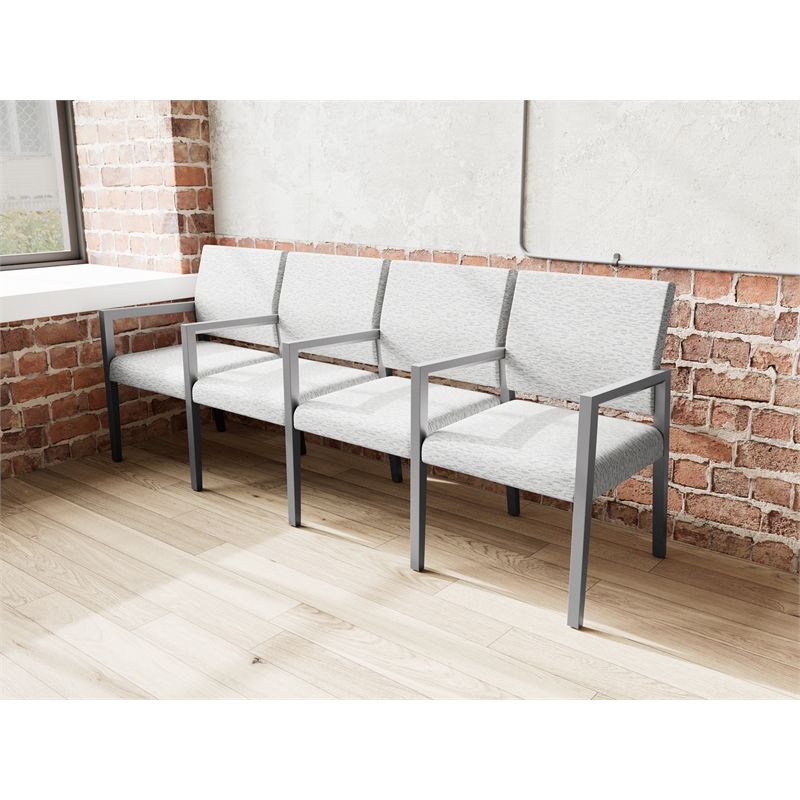 Pemberly Row Waiting Reception 4 Seat Tandem Seating Wood Frame in Gray