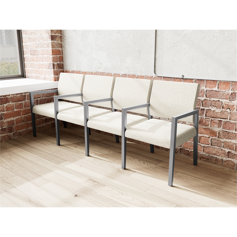 Pemberly Row Waiting Reception 4 Seat Tandem Seating Wood Frame in Beige