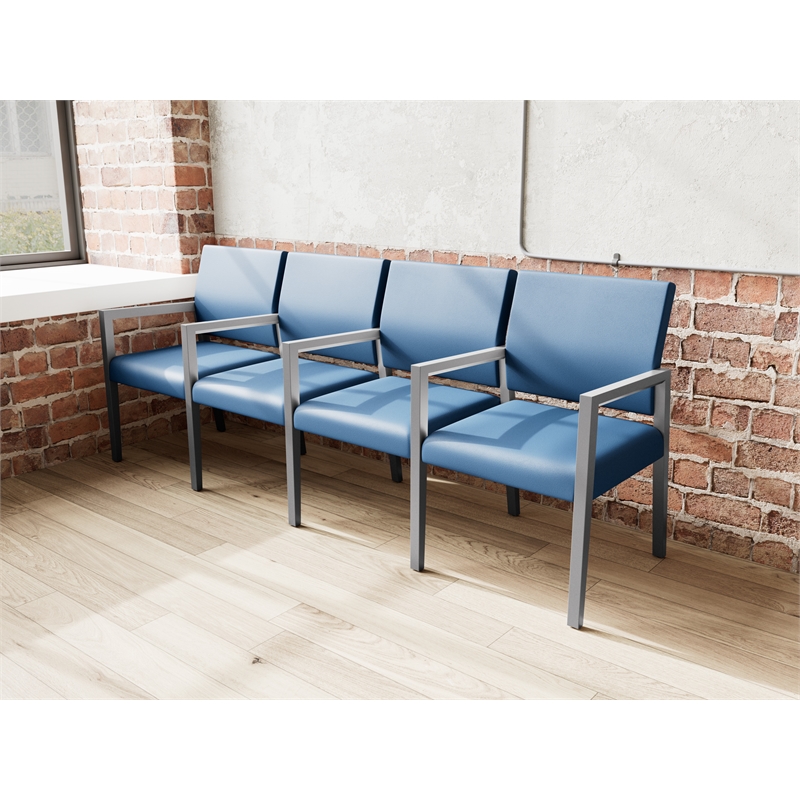 Pemberly Row Waiting Reception 4 Seat Tandem Seating Wood Frame in Blue