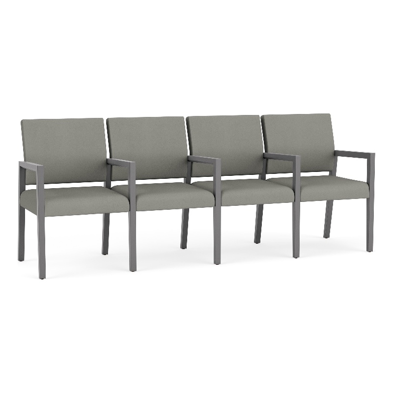 Pemberly Row Waiting Reception 4 Seat Tandem Seating Wood Frame in Gray