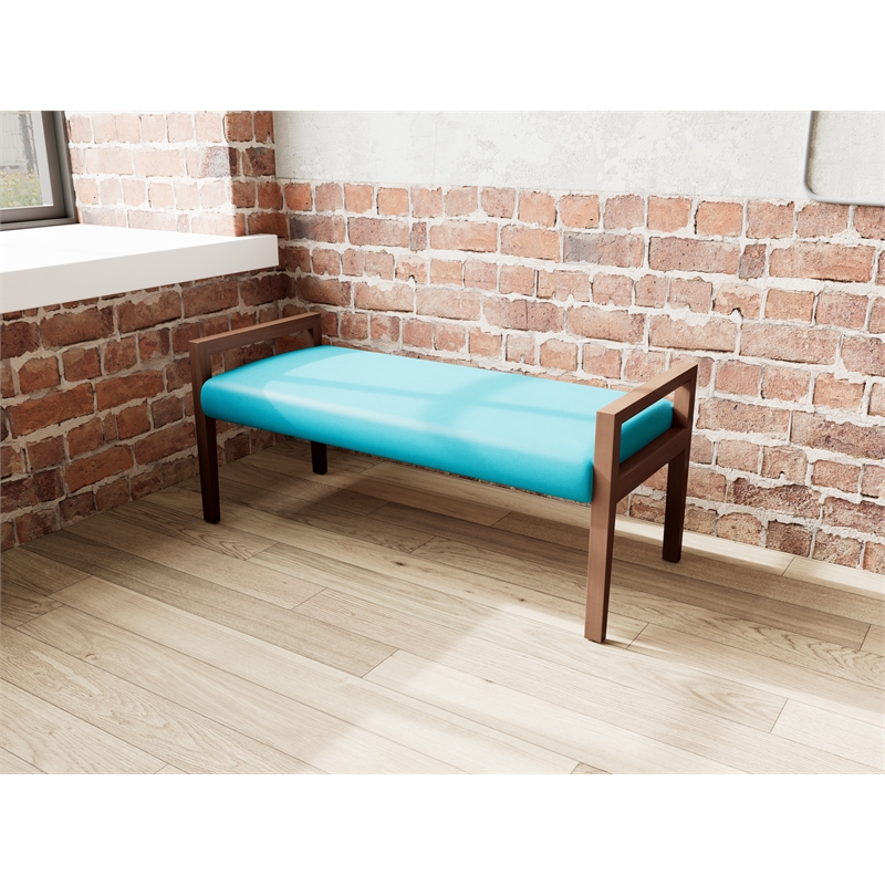 Pemberly Row Waiting Reception 2 Seat Bench Wood Frame in Teal