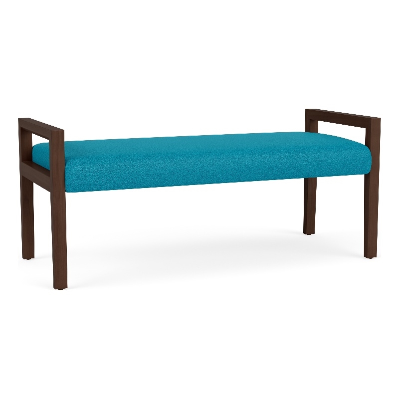 Pemberly Row Waiting Reception 2 Seat Bench Wood Frame in Teal