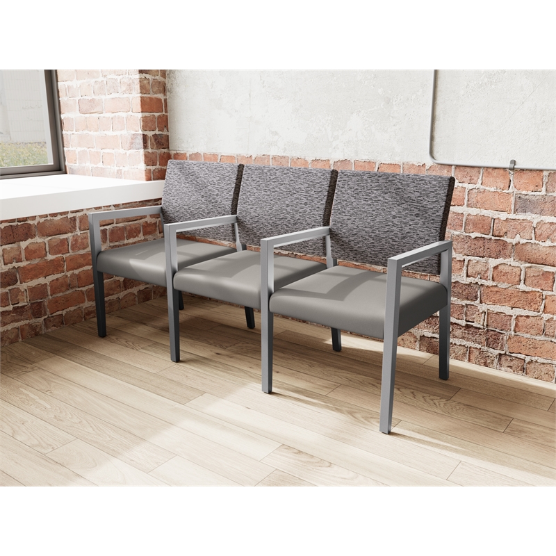 Pemberly Row Waiting Reception 3 Seat Tandem Seating Wood Frame in Gray