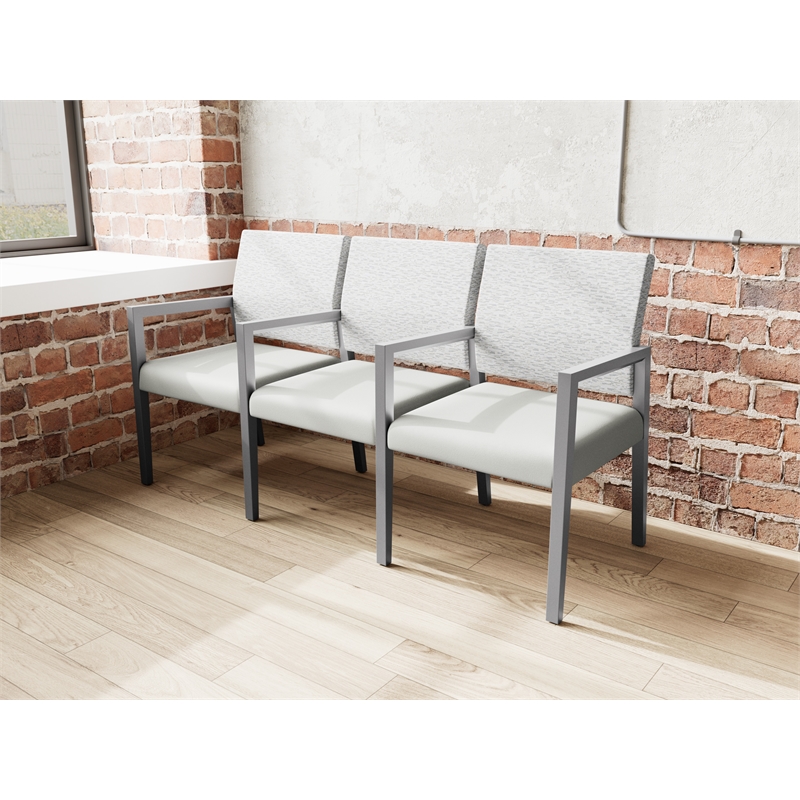 Pemberly Row Waiting Reception 3 Seat Tandem Seating Wood Frame in Gray