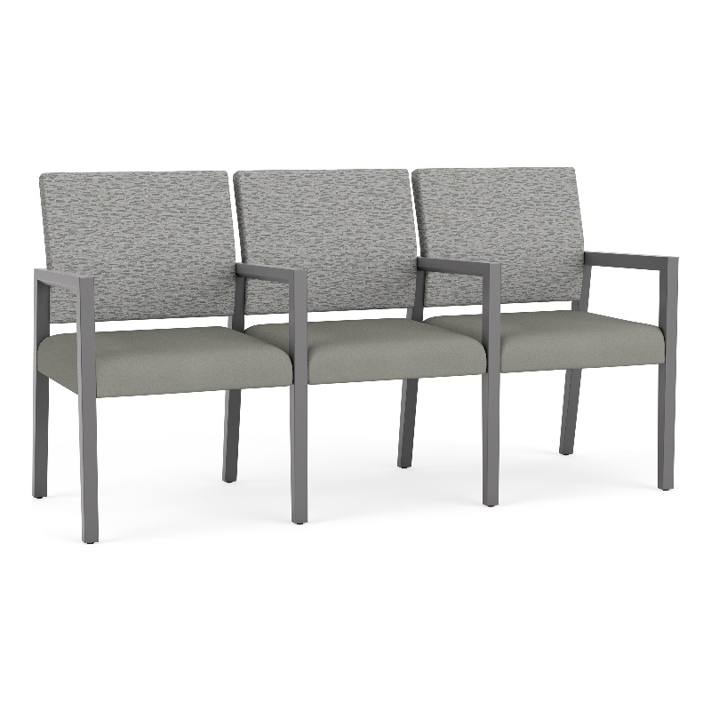 Pemberly Row Waiting Reception 3 Seat Tandem Seating Wood Frame in Gray