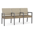 Pemberly Row Waiting Reception 3 Seat Tandem Seating Wood Frame in Brown