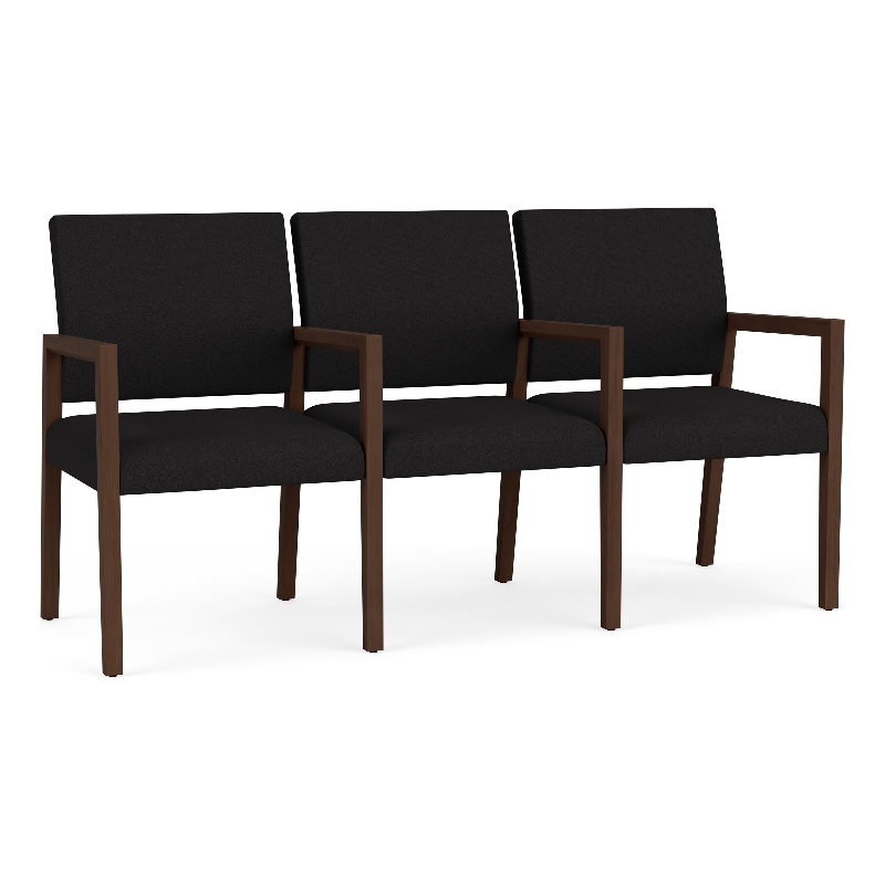 Pemberly Row Waiting Reception 3 Seat Tandem Seating Wood Frame in Black