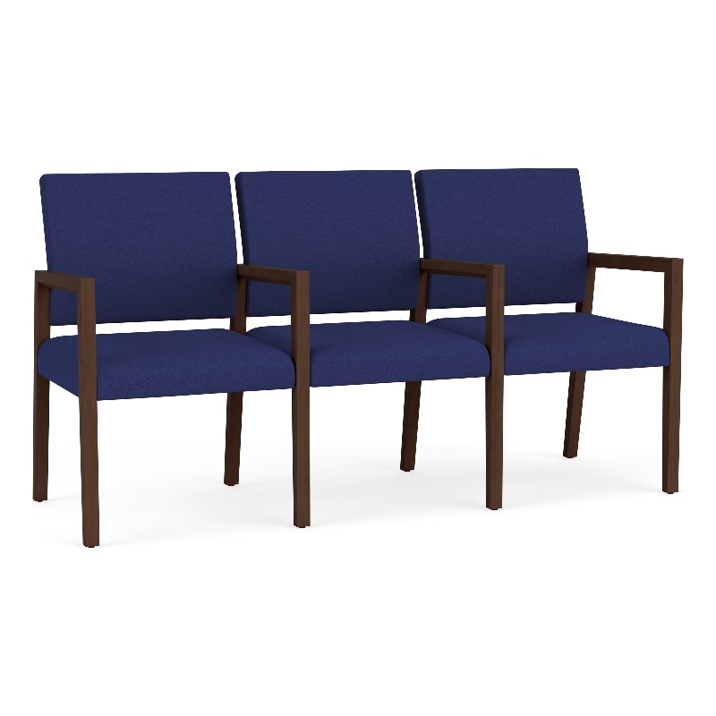 Pemberly Row Waiting Reception 3 Seat Tandem Seating Wood Frame in Blue