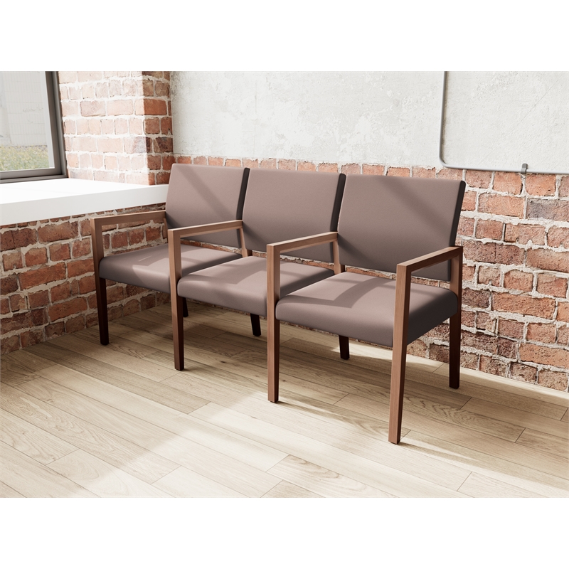 Pemberly Row Waiting Reception 3 Seat Tandem Seating Wood Frame in Brown