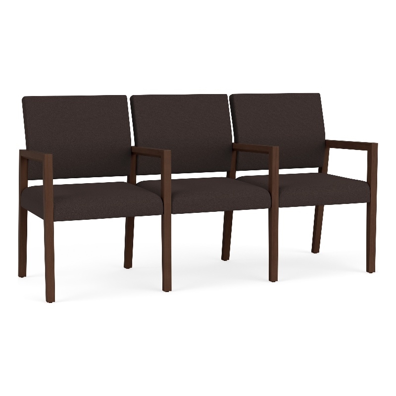 Pemberly Row Waiting Reception 3 Seat Tandem Seating Wood Frame in Brown