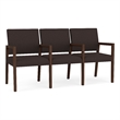 Pemberly Row Waiting Reception 3 Seat Tandem Seating Wood Frame in Brown