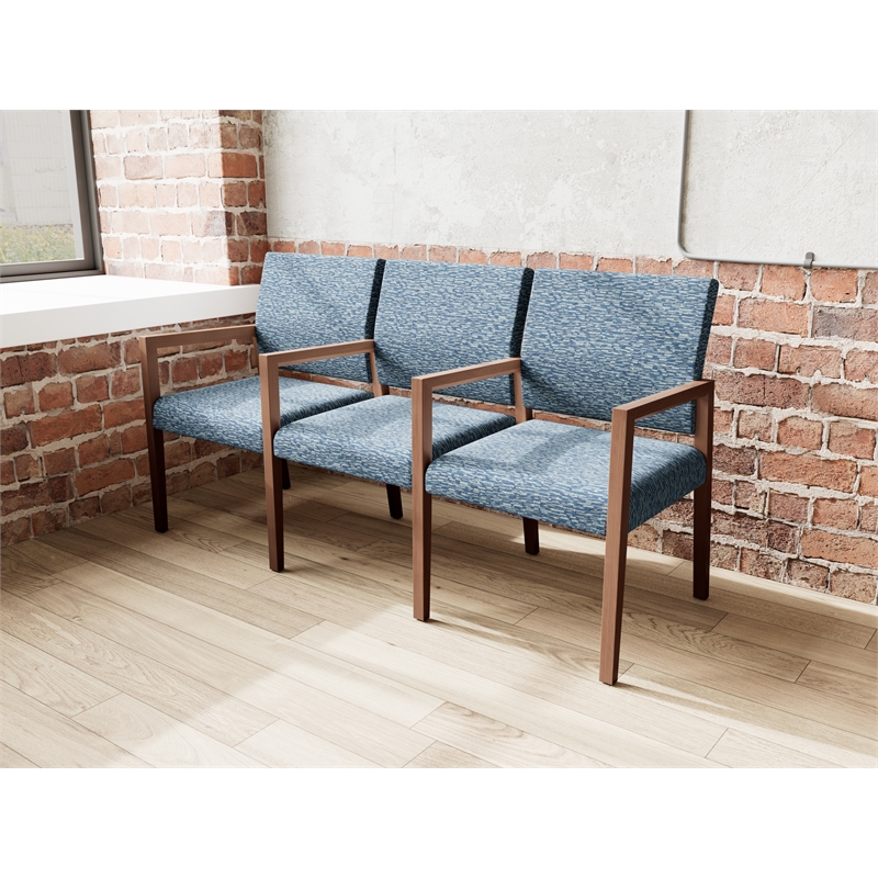 Pemberly Row Waiting Reception 3 Seat Tandem Seating Wood Frame in Blue