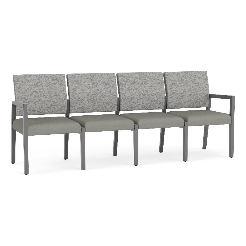 Pemberly Row Waiting Reception 4 Seat Tandem Seating No Center Arms in Gray