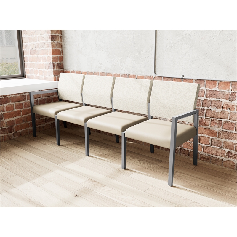 Pemberly Row Waiting Reception 4 Seat Tandem Seating No Center Arms in Brown