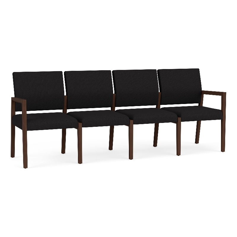 Pemberly Row Waiting Reception 4 Seat Tandem Seating No Center Arms in Black