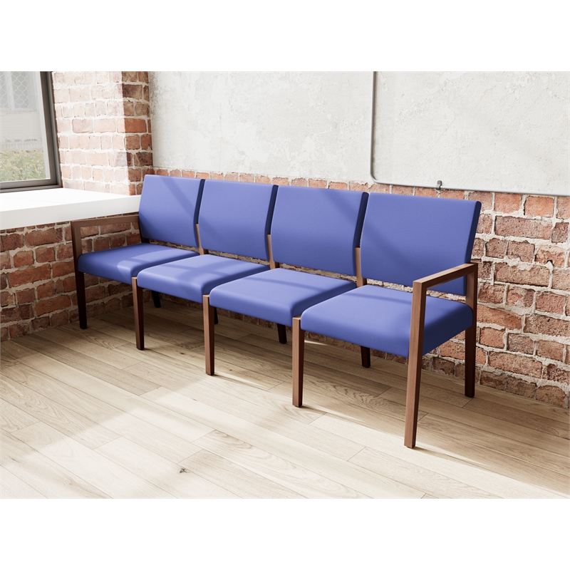Pemberly Row Waiting Reception 4 Seat Tandem Seating No Center Arms in Blue