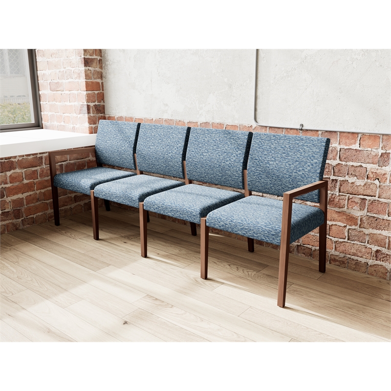 Pemberly Row Waiting Reception 4 Seat Tandem Seating No Center Arms in Blue