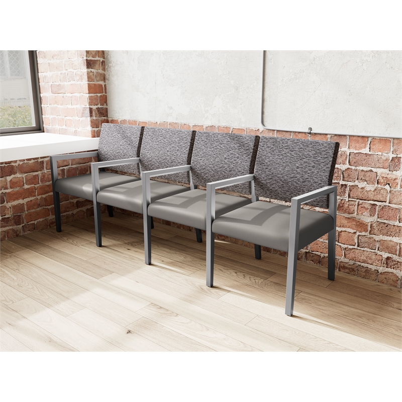 Pemberly Row Waiting Reception 4 Seat Tandem Seating Wood Frame in Gray