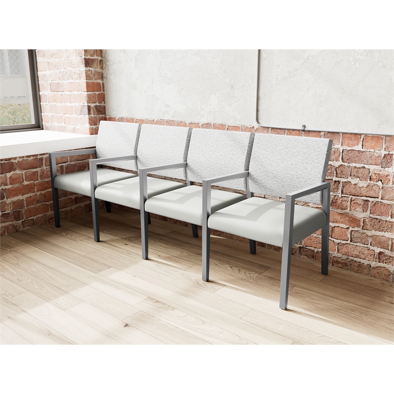 Pemberly Row Waiting Reception 4 Seat Tandem Seating Wood Frame in Gray