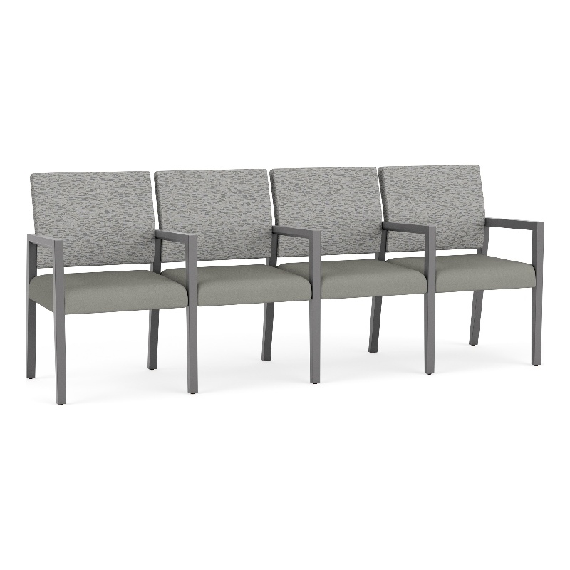 Pemberly Row Waiting Reception 4 Seat Tandem Seating Wood Frame in Gray