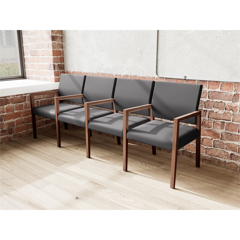 Pemberly Row Waiting Reception 4 Seat Tandem Seating Wood Frame in Black