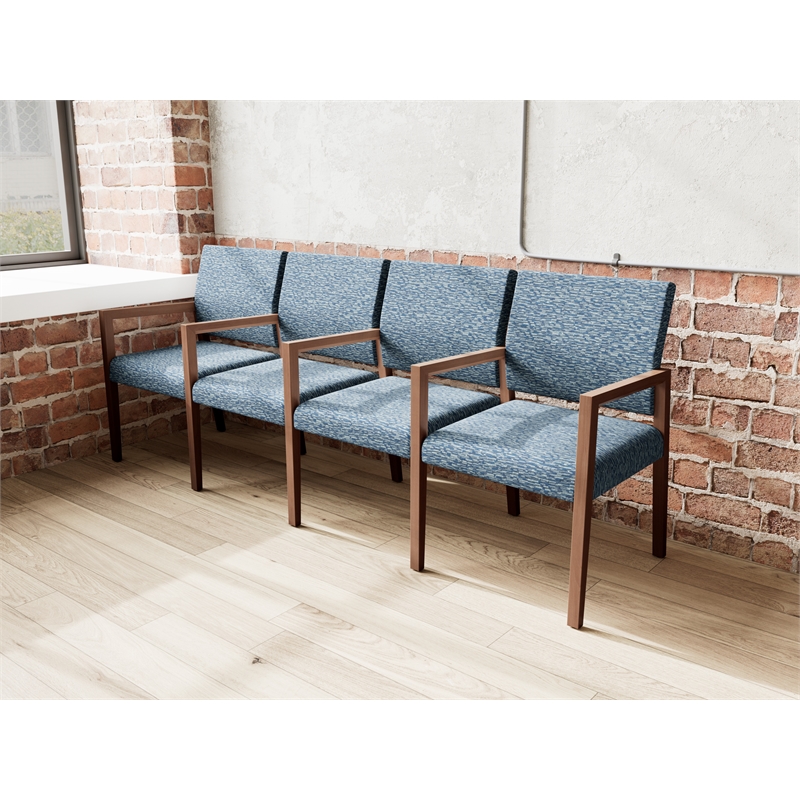 Pemberly Row Waiting Reception 4 Seat Tandem Seating Wood Frame in Blue