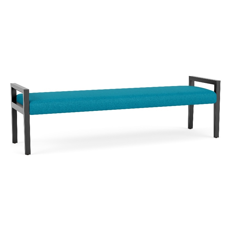 Pemberly Row Waiting Reception 3 Seat Bench Wood Frame in Teal