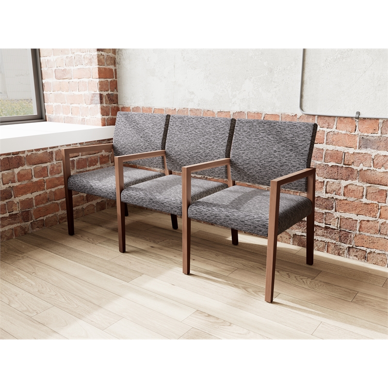 Pemberly Row Waiting Reception 3 Seat Tandem Seating Wood Frame in Black