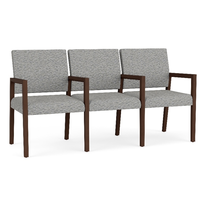 Pemberly Row Waiting Reception 3 Seat Tandem Seating Wood Frame in Gray