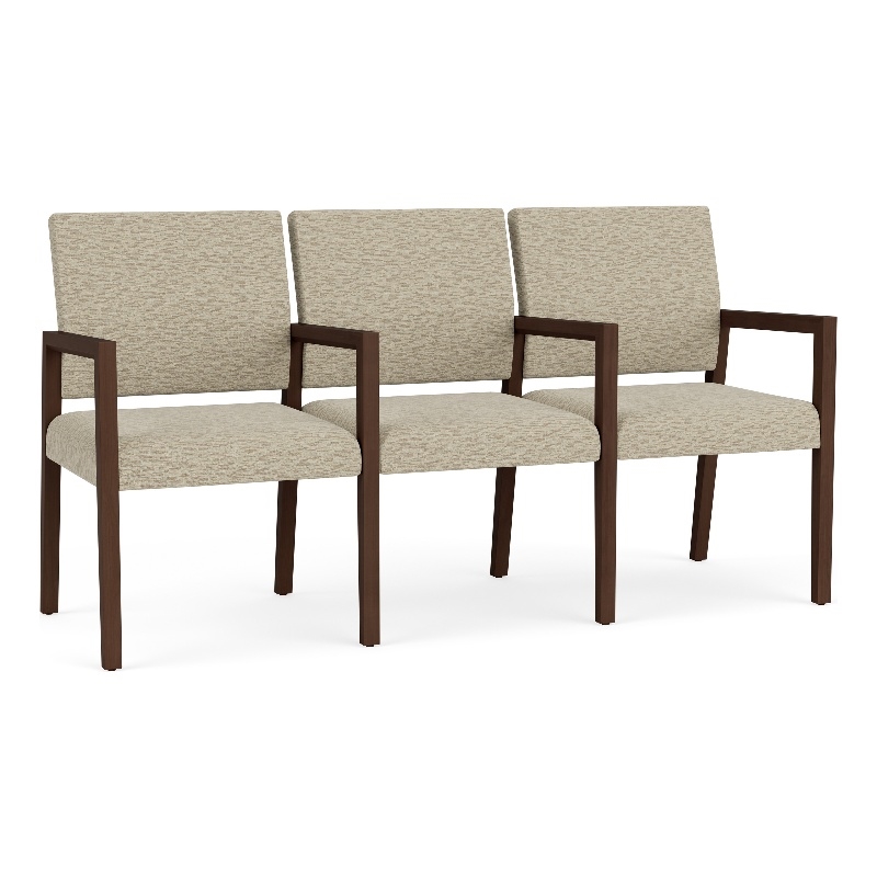 Pemberly Row Waiting Reception 3 Seat Tandem Seating Wood Frame in Beige