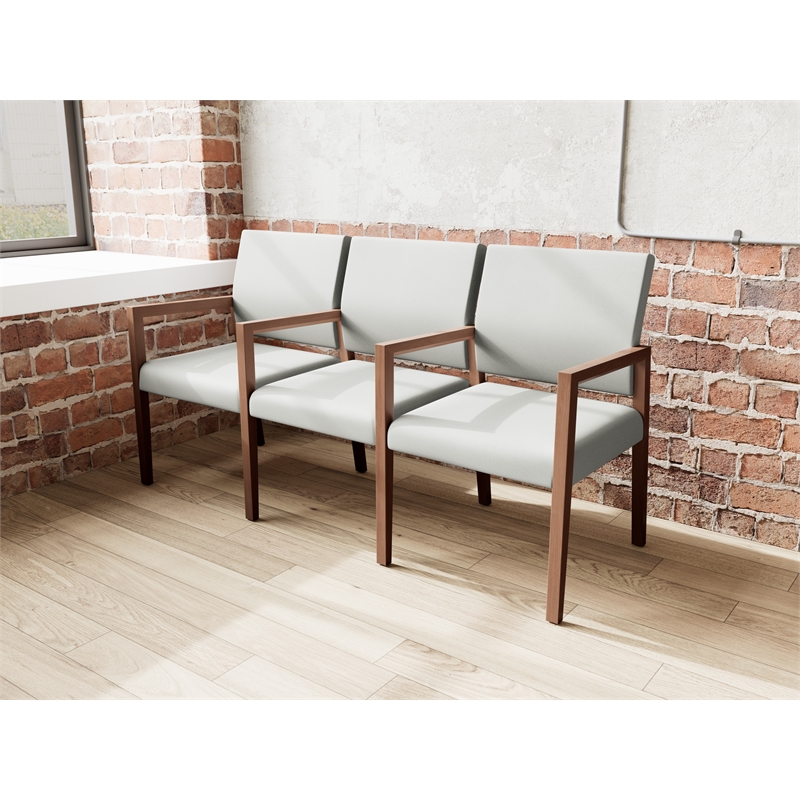 Pemberly Row Waiting Reception 3 Seat Tandem Seating Wood Frame in Gray