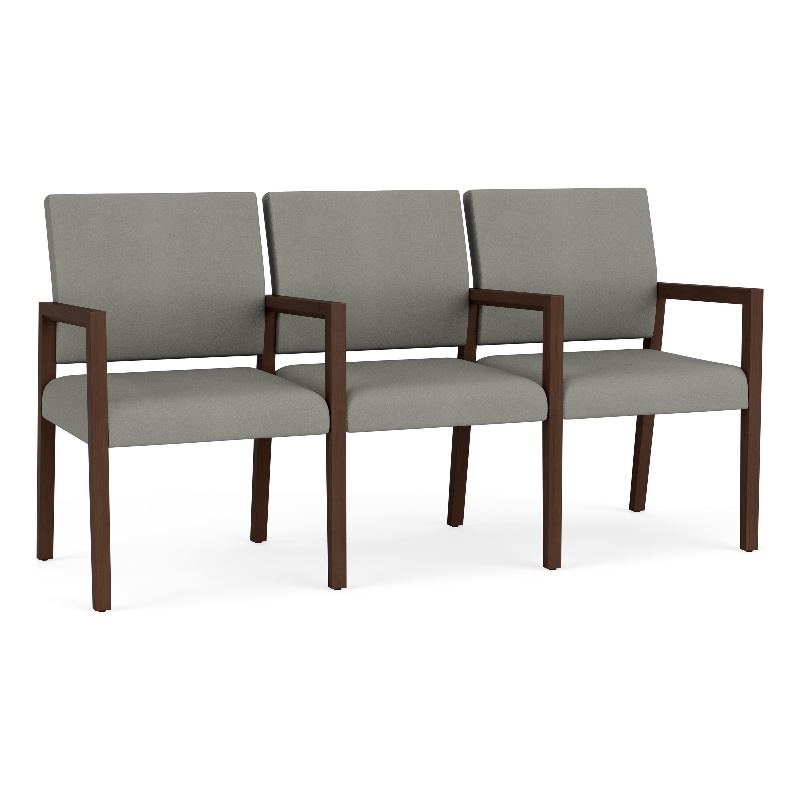 Pemberly Row Waiting Reception 3 Seat Tandem Seating Wood Frame in Gray