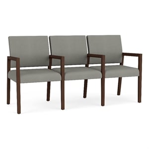 Pemberly Row Waiting Reception 3 Seat Tandem Seating Wood Frame in Gray