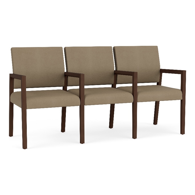 Pemberly Row Waiting Reception 3 Seat Tandem Seating Wood Frame in Brown