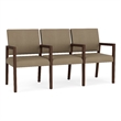 Pemberly Row Waiting Reception 3 Seat Tandem Seating Wood Frame in Brown