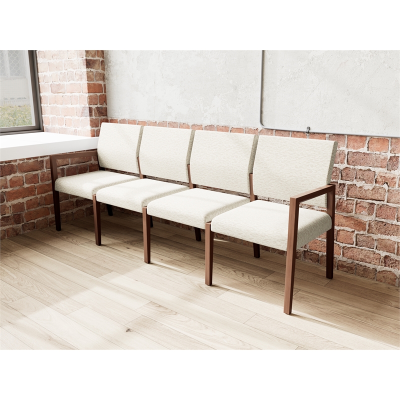 Pemberly Row Waiting Reception 4 Seat Tandem Seating No Center Arms in Beige