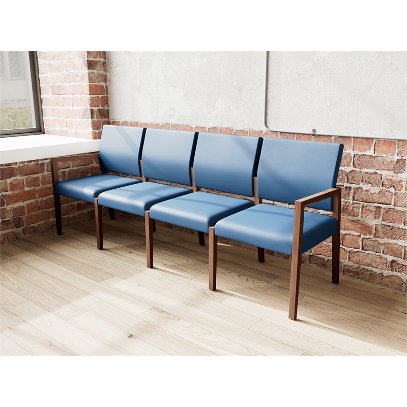 Pemberly Row Waiting Reception 4 Seat Tandem Seating No Center Arms in Blue