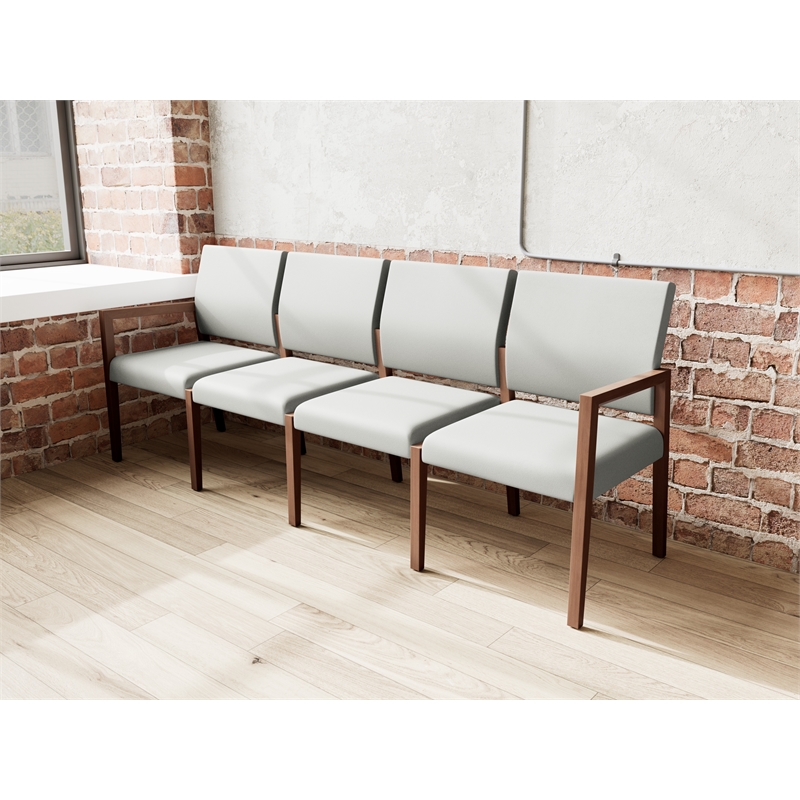 Pemberly Row Waiting Reception 4 Seat Tandem Seating No Center Arms in Gray