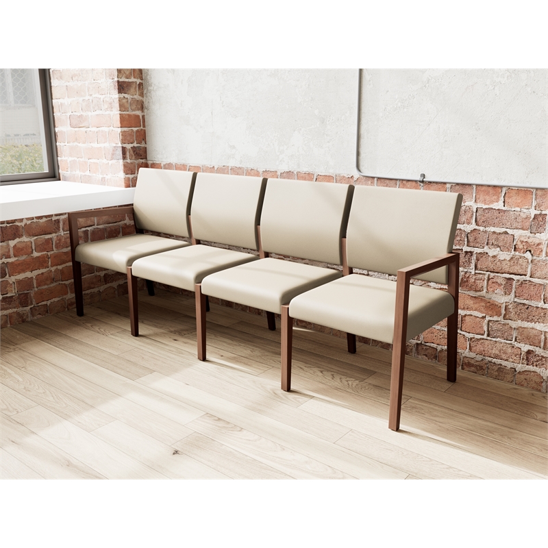 Pemberly Row Waiting Reception 4 Seat Tandem Seating No Center Arms in Brown