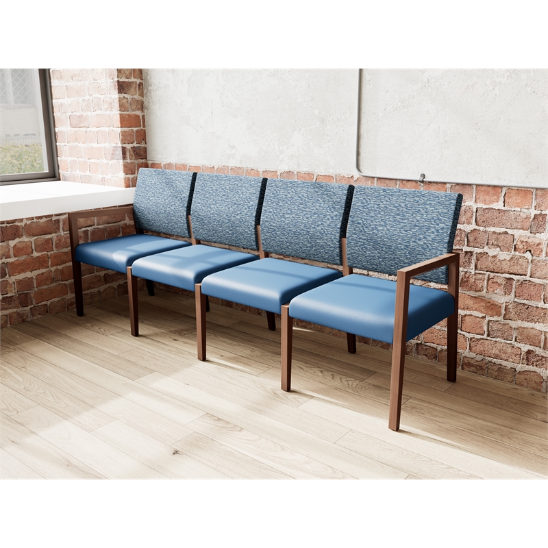 Pemberly Row Waiting Reception 4 Seat Tandem Seating No Center Arms in Blue