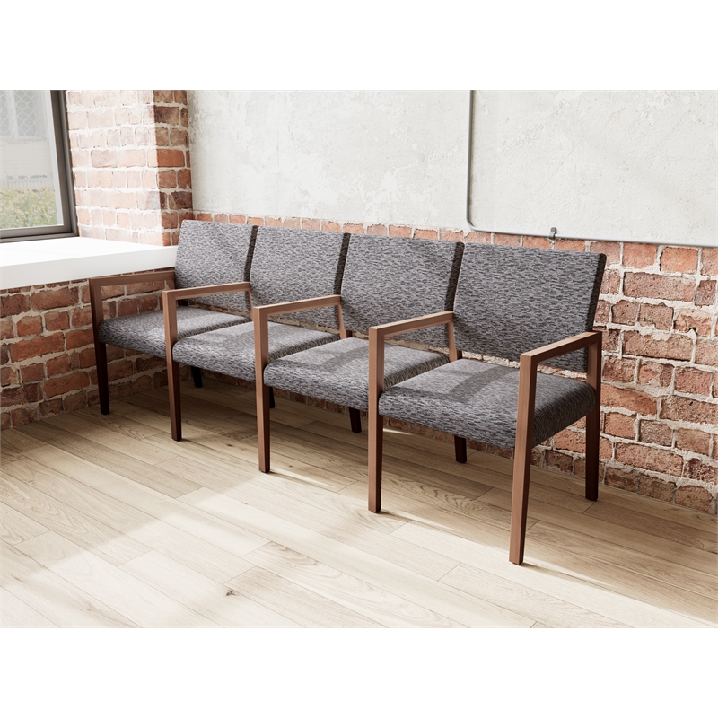 Pemberly Row Waiting Reception 4 Seat Tandem Seating Wood Frame in Black