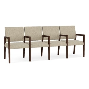 Pemberly Row Waiting Reception 4 Seat Tandem Seating Wood Frame in Beige