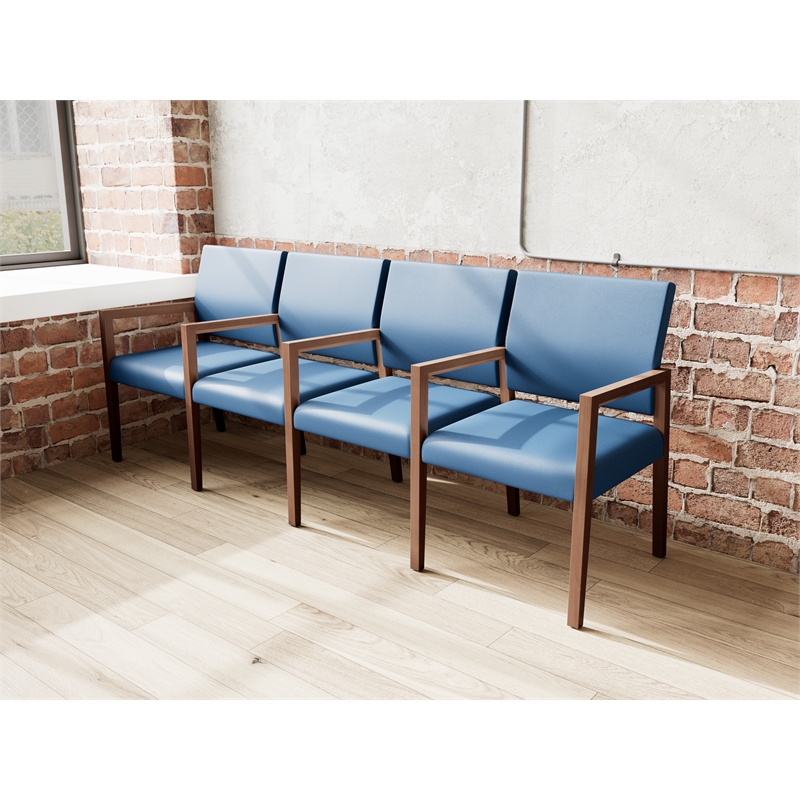 Pemberly Row Waiting Reception 4 Seat Tandem Seating Wood Frame in Blue
